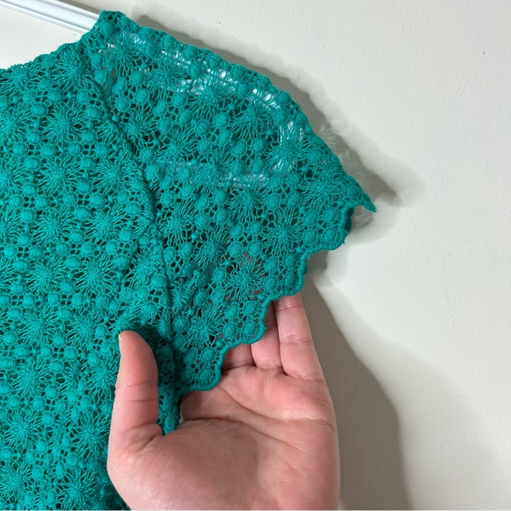 MANGO Lace Mini Dress Teal Green Cap Sleeve XS Work wear Business Casual Office - Picture 14 of 16